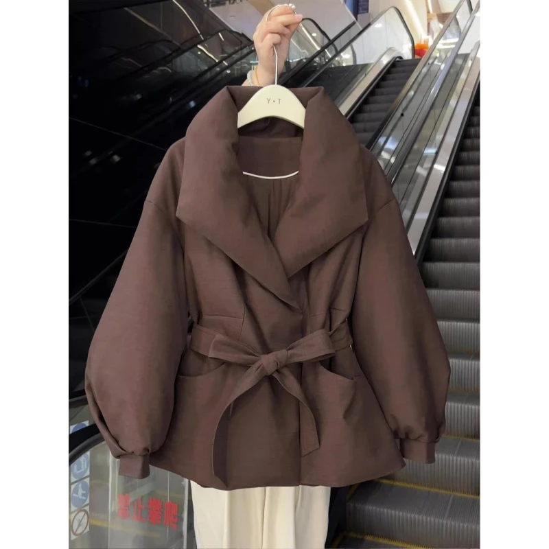 法式复古高级感咖色翻领棉服女2025新款巨好看的冬装保暖厚外套女