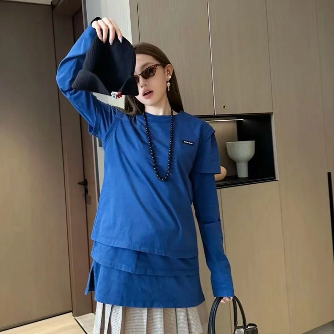 未使用 MIU MIU/缪缪 纯色字母徽标Logo圆领长袖T恤