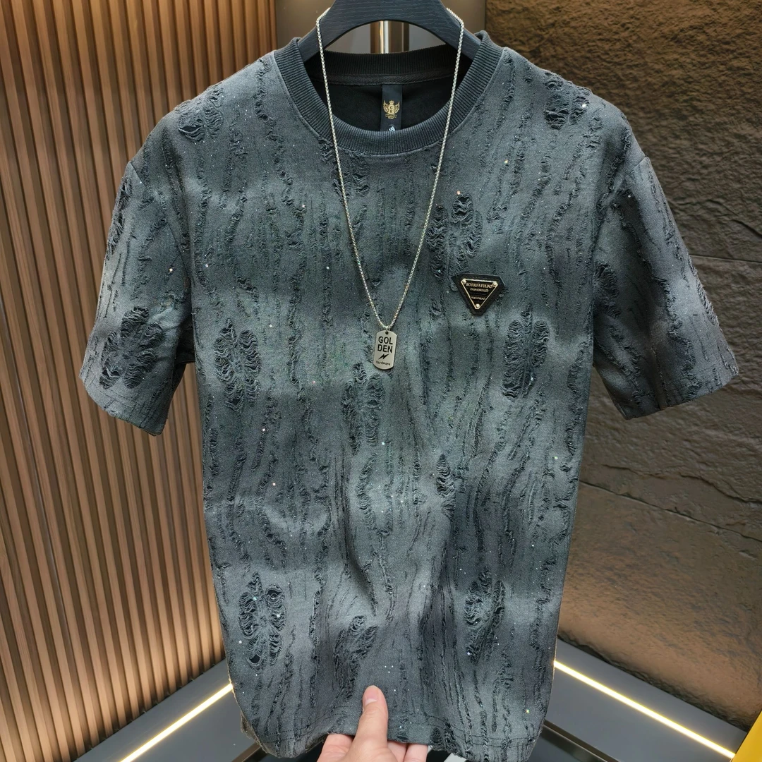 2025新款满天星男士上衣短袖轻奢高定半袖圆领潮流时尚