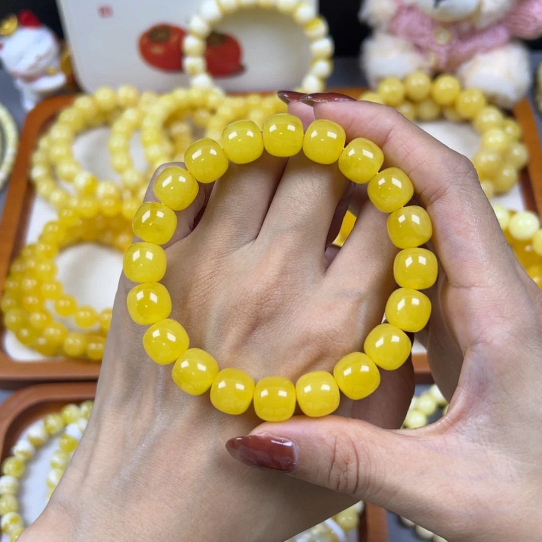 琥珀未镶嵌手链同料 11.3mm 鸡油黄