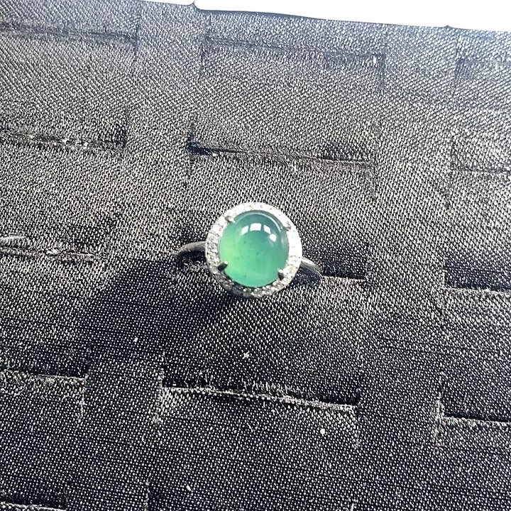 翡翠银S925镀金镶嵌戒指