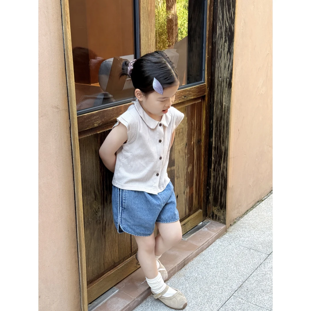 KidsOnTheMoon 花间絮语 叠袖条纹背心上衣