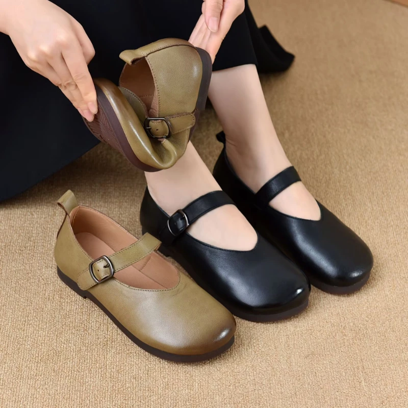 2025秋季新款民族风百搭休闲玛丽珍单鞋女时尚复古轻便豆豆鞋