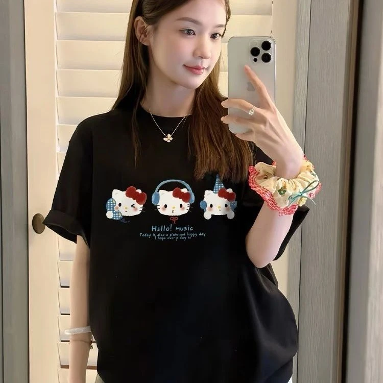 100%纯棉300克重磅kitty猫短袖t恤夏新款宽松chic韩系穿搭半袖