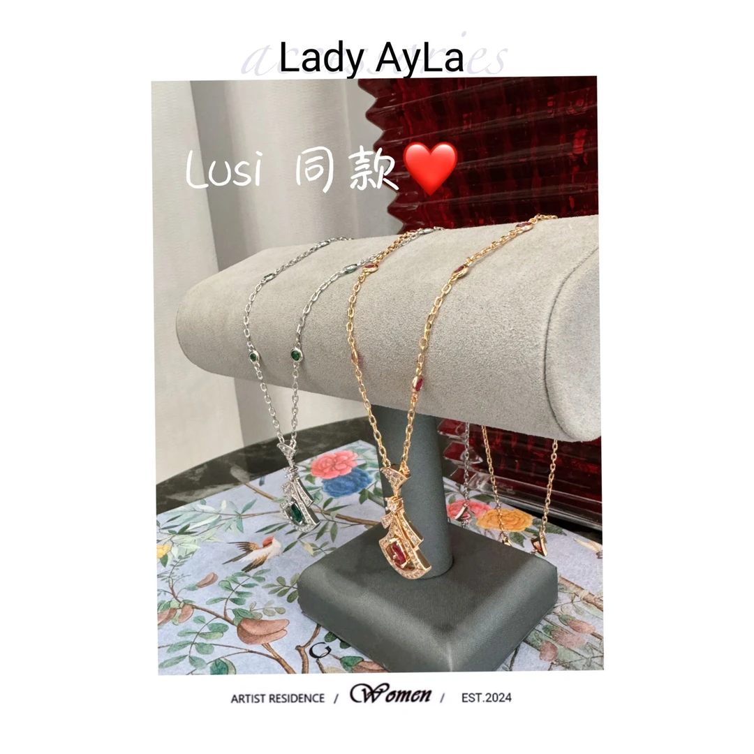 坠链均925银合成锆石 大裙子轻奢时尚项链AL503