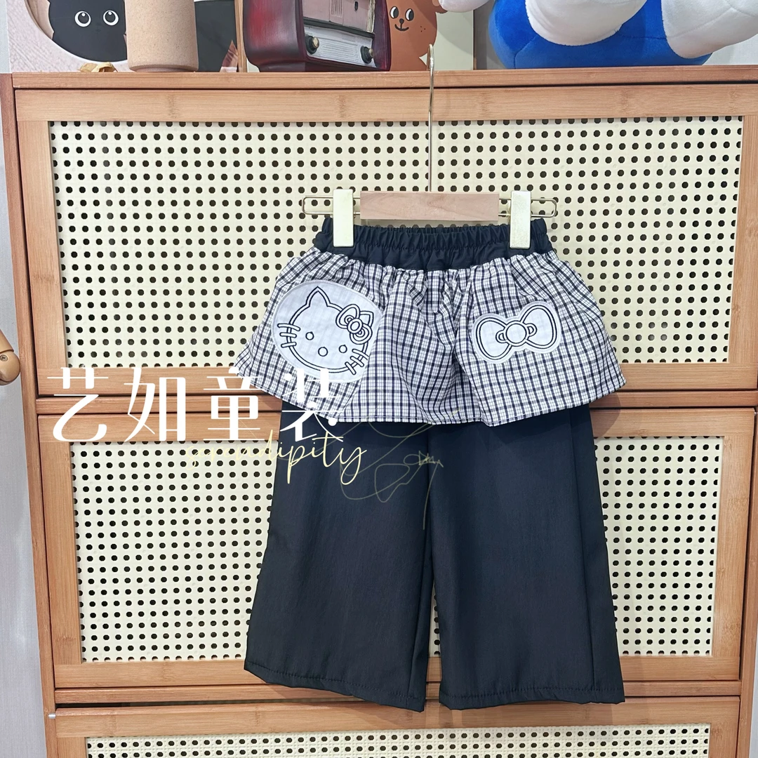 番茄家*【韩系酷gril】秋季上新百搭刺绣凯蒂猫格子屁帘裤D-H121