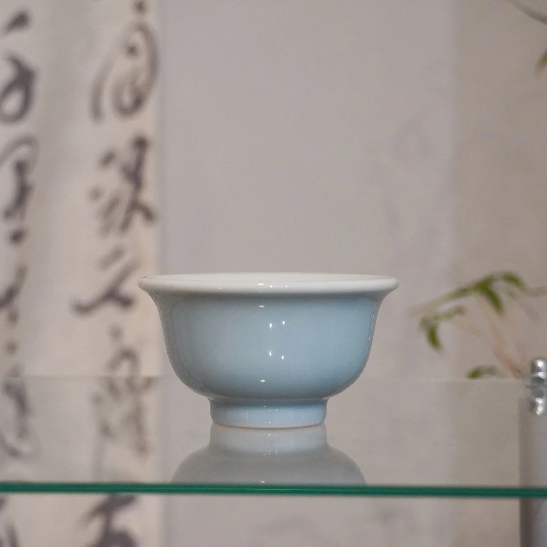 景德镇 镇窑1728 高温颜色釉 纯手工 天青釉 压手杯