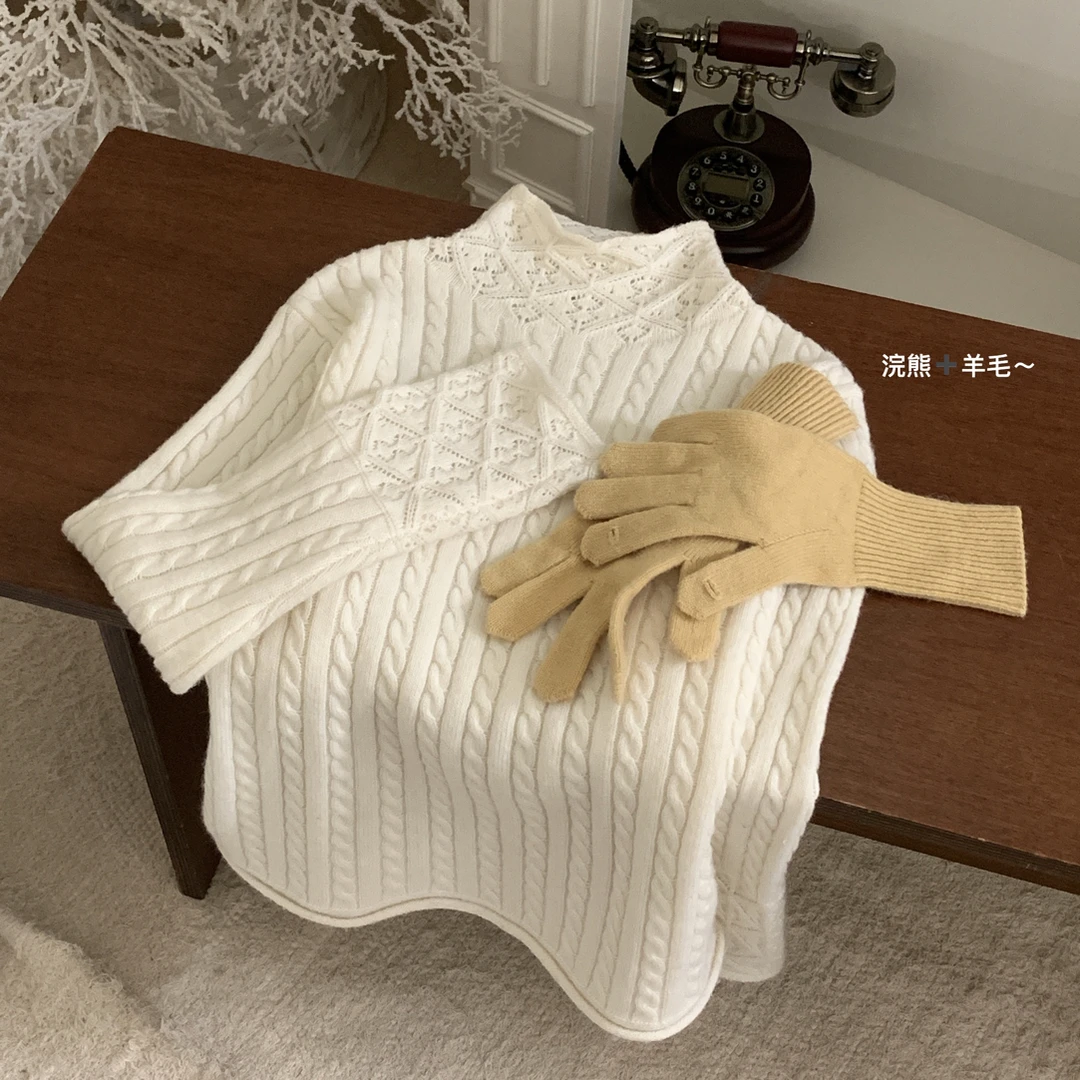 「大昕·杏仁奶」2025冬季韩系温柔新款毛衣针织半高领打底