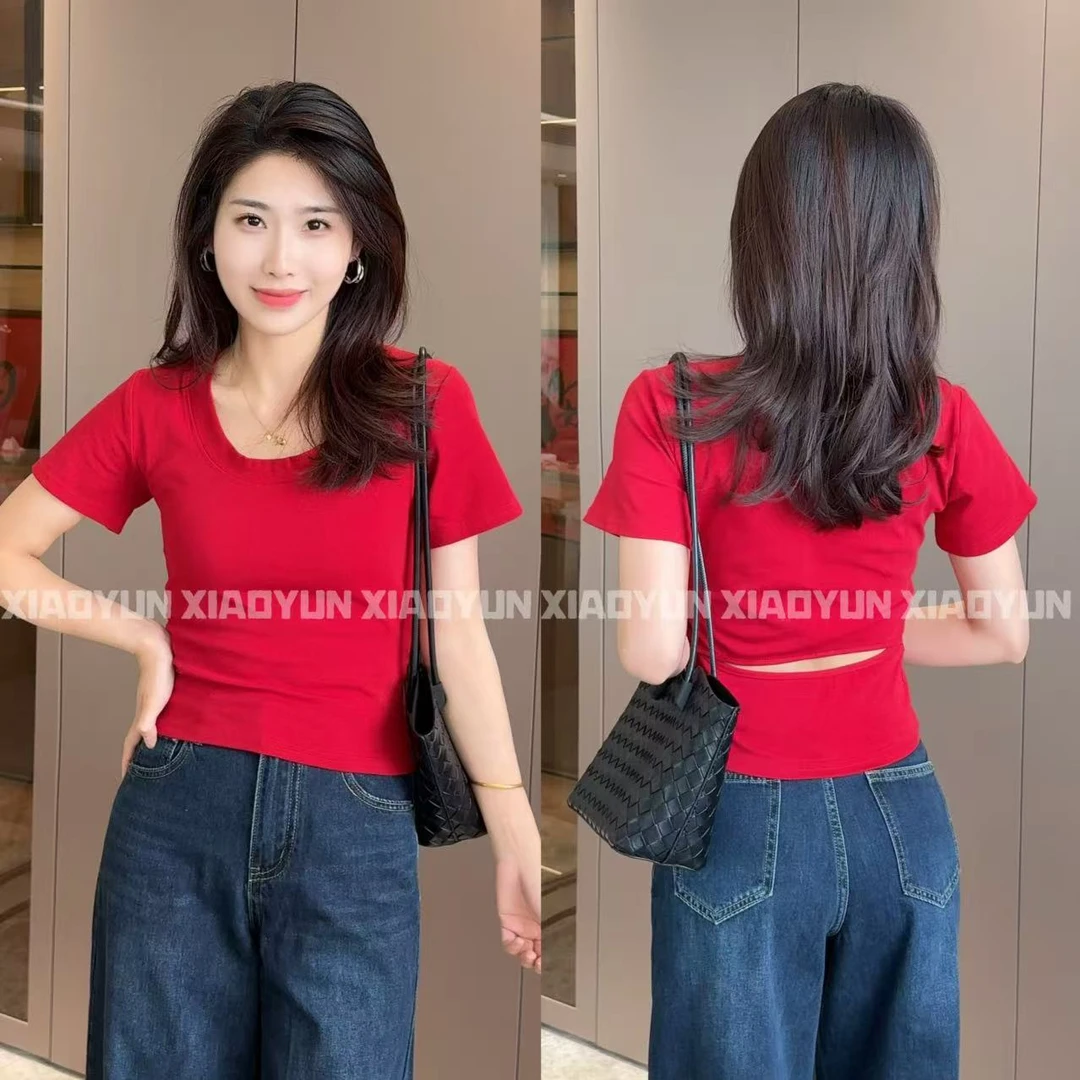 后露腰短T 小允姐姐2025新款时尚气质高级后露腰短T恤上衣
