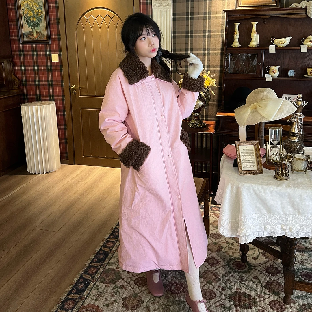 徐梓琳 Wardrobe 原创 柔雾粉绒翻领棉服 韩系松弛云柔轻暖羽绒服