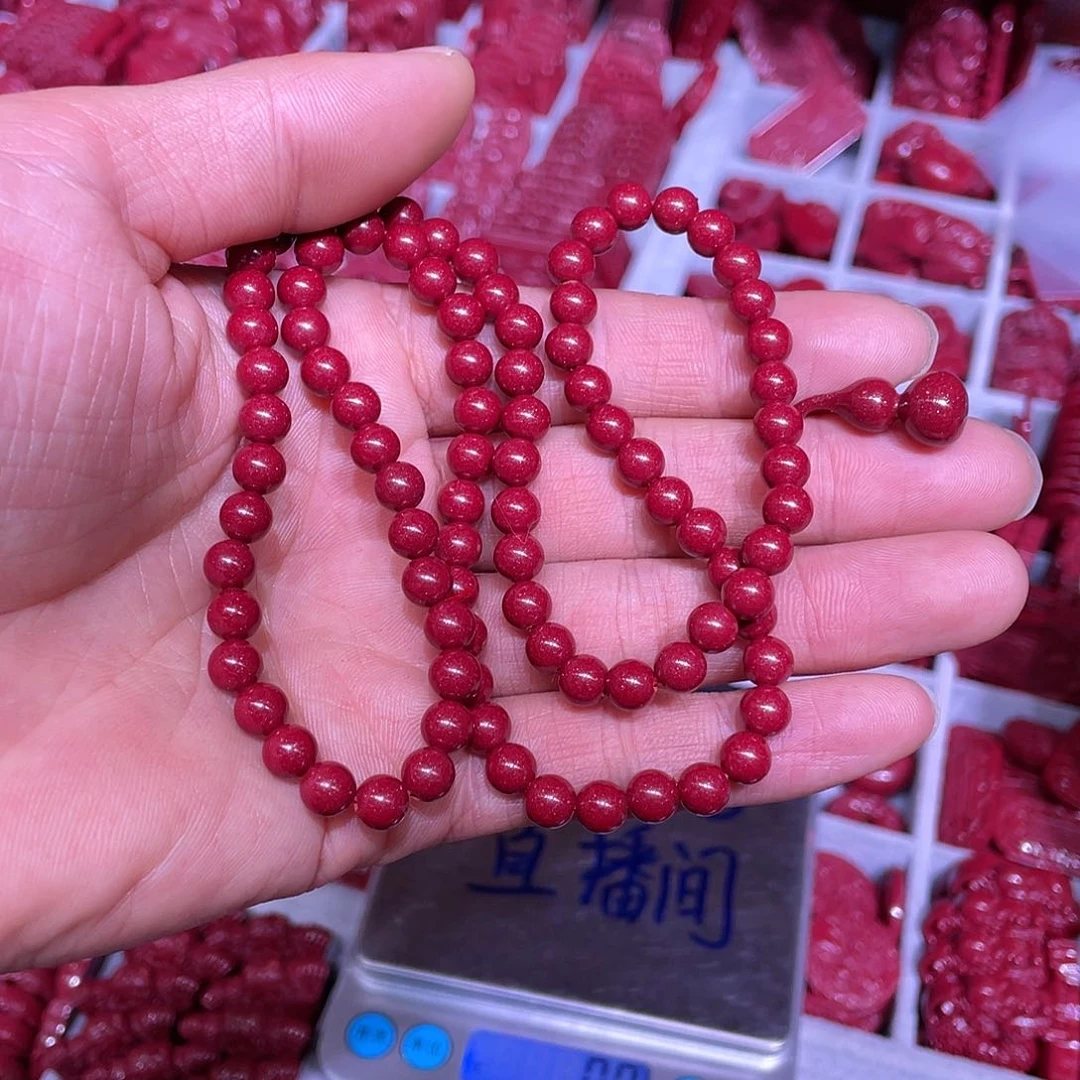 天然辰砂?*紫金砂6毫米3圈加透明隔珠2葫芦1卡6珠4个