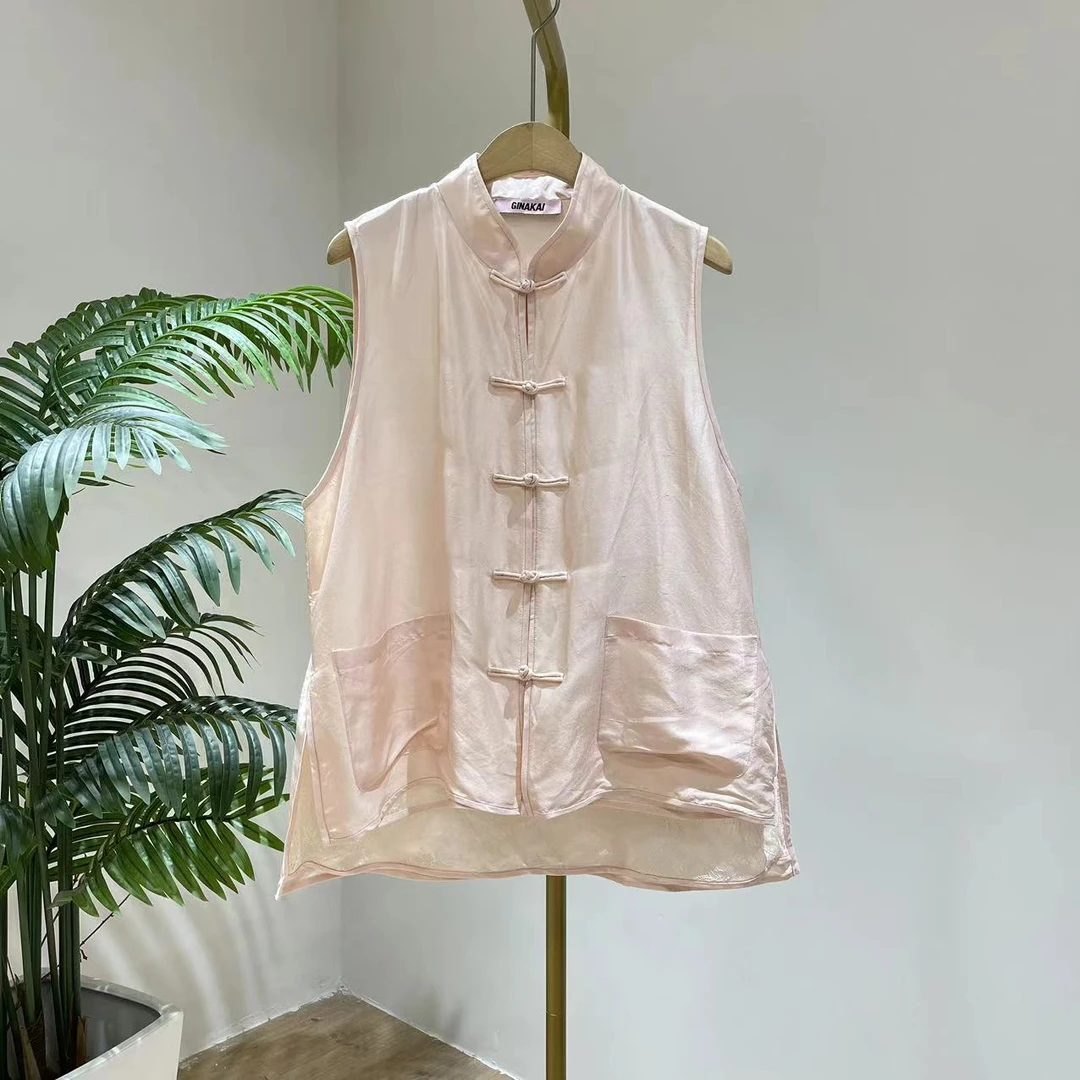 Z688爆款新中式国风无袖盘扣马甲女夏简约复古百搭叠穿背心女