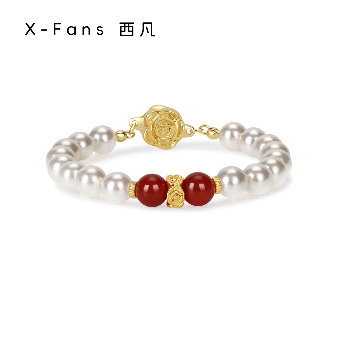 非金属仿珍珠项链 红色S家珍珠手链轻奢百搭小众精致时尚国风