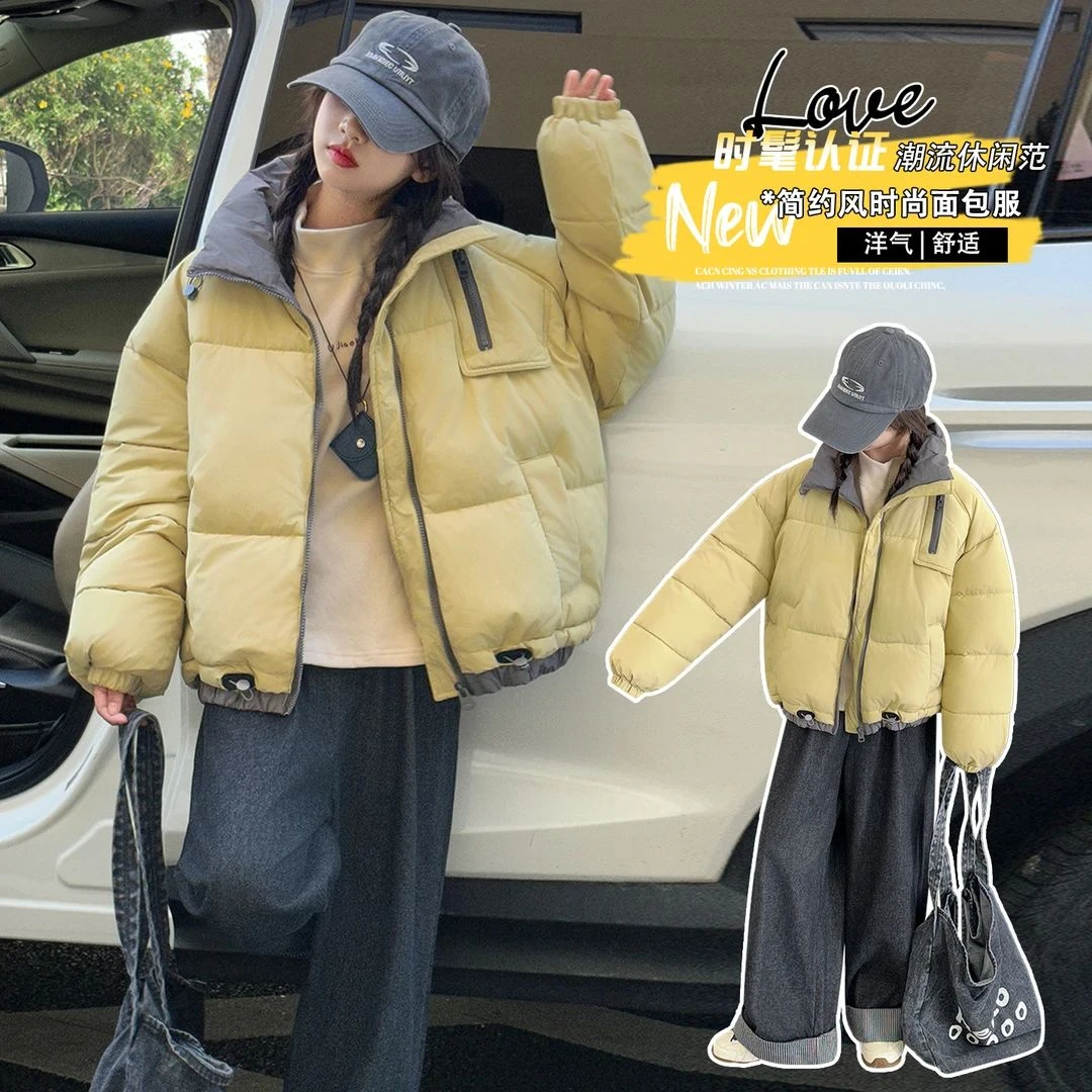 女童棉服冬季2025新款6-12岁潮酷中大童休闲韩版短款棉衣加厚棉袄