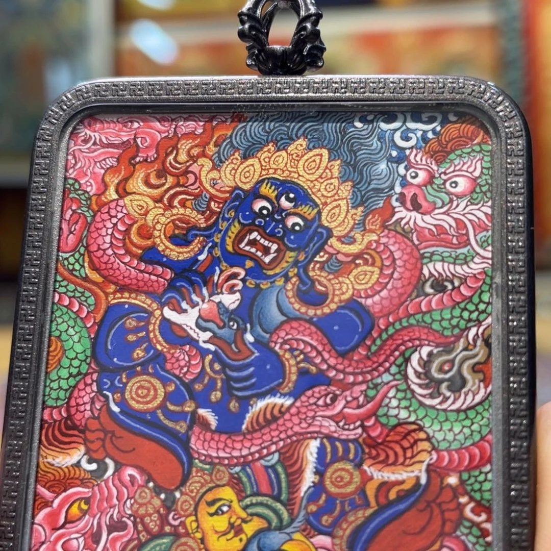 吊坠热贡纯手绘唐卡黑财神