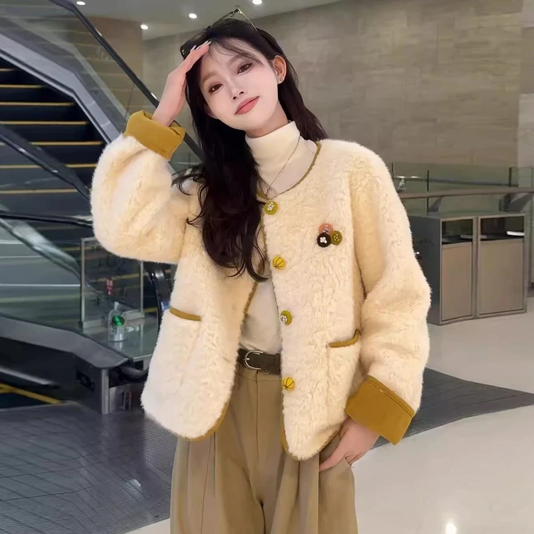 时尚加厚短款外套女2025秋冬新款洋气显瘦仿羊羔毛皮毛一体上衣