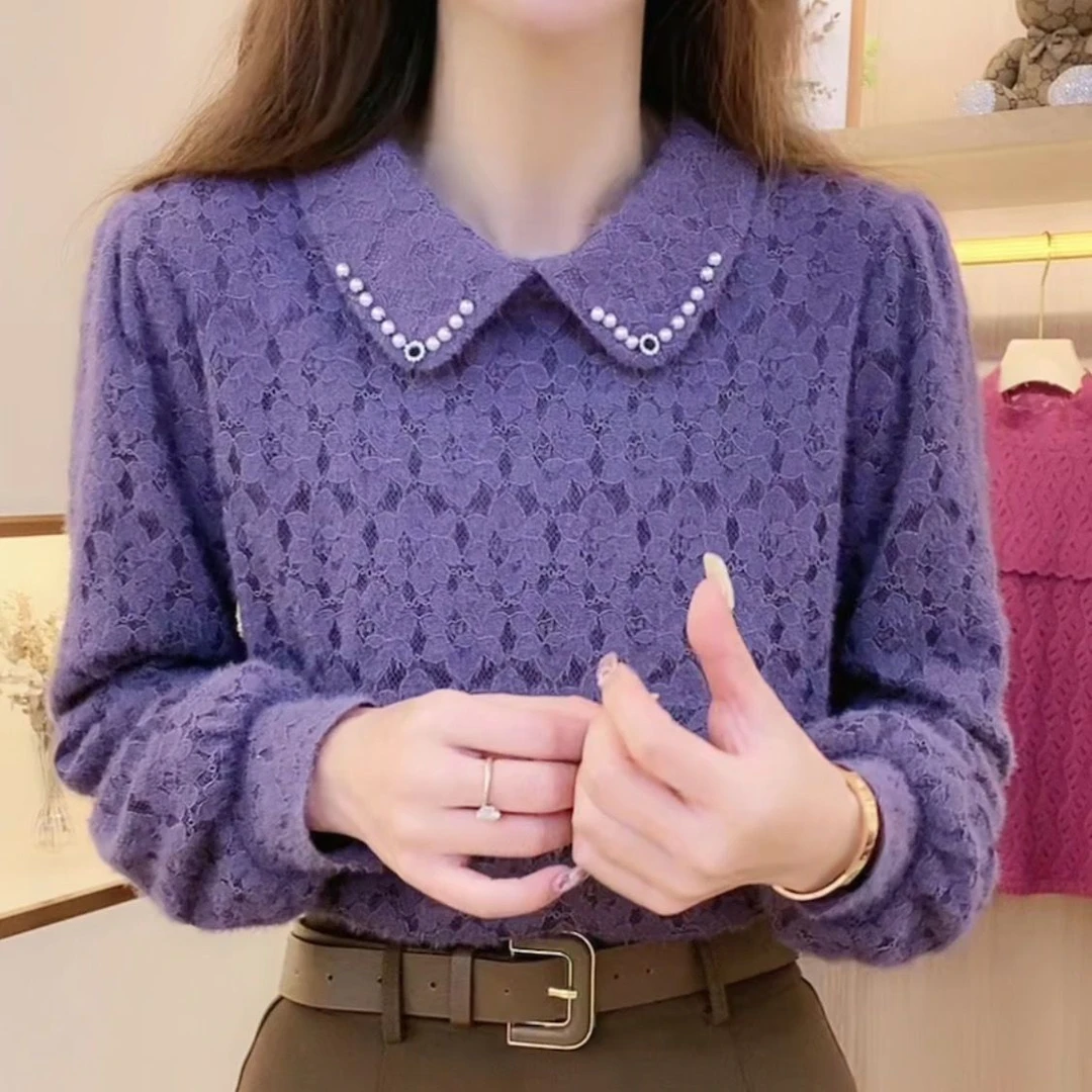 2025秋冬新款衬衫女时尚洋气小衫百搭小衫长袖娃娃领减龄打底衫