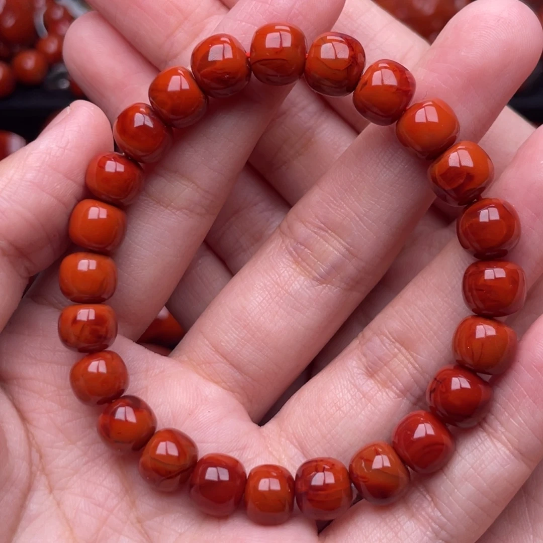 南红玛瑙未镶嵌珠宝奇石单圈9mm