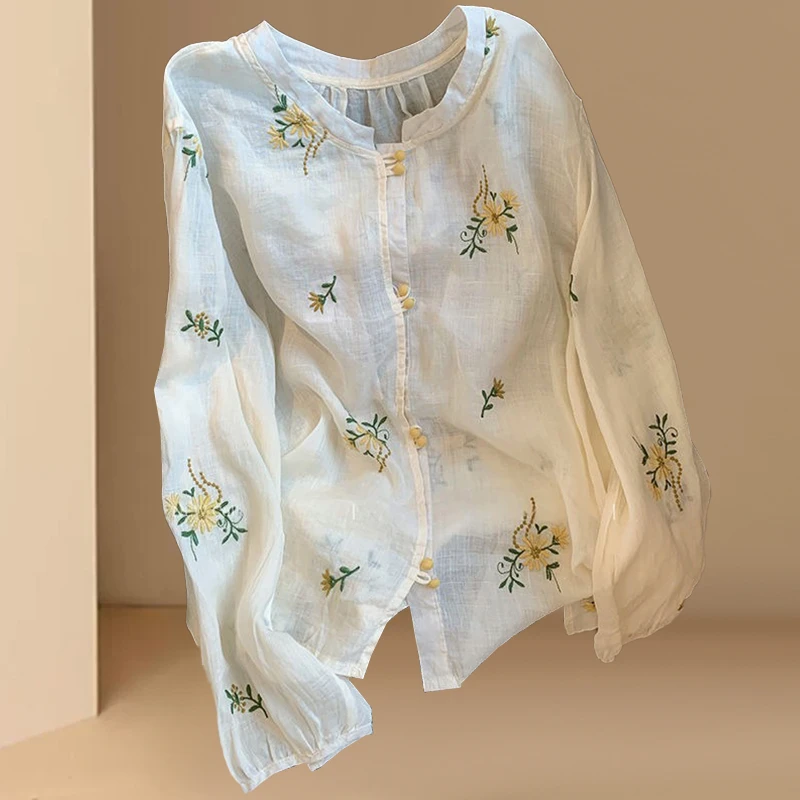 新中式国风防晒衣女夏2025新款法式时尚刺绣碎花薄款衬衫开衫潮