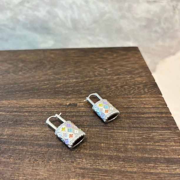 铜合金仿水晶耳饰 铜合金珐琅耳饰 多色花花锁耳环EH3008