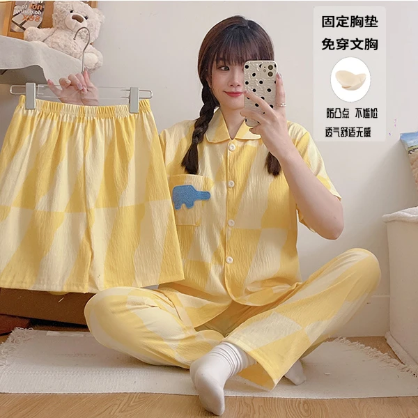 睡衣女春夏季新款云朵棉简约公主风蓝色大笨象甜美少女家居服套装