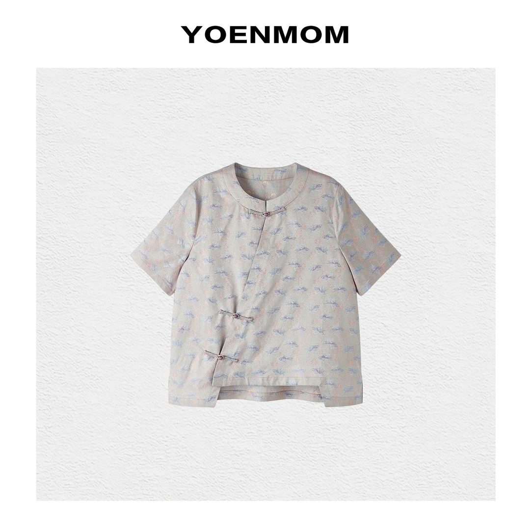 YOENMOM·金鱼水藻·100桑蚕丝织金异色罗偏光感斜襟大漆扣圆领上衣