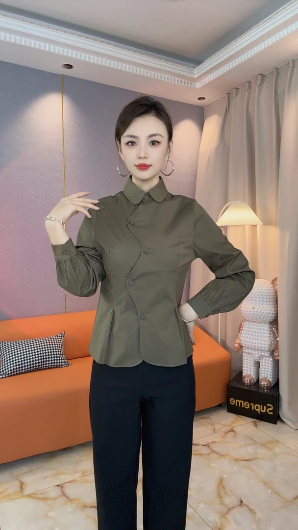单款时尚百搭遮肉显瘦气质修身翻领女装衬衫Z1512