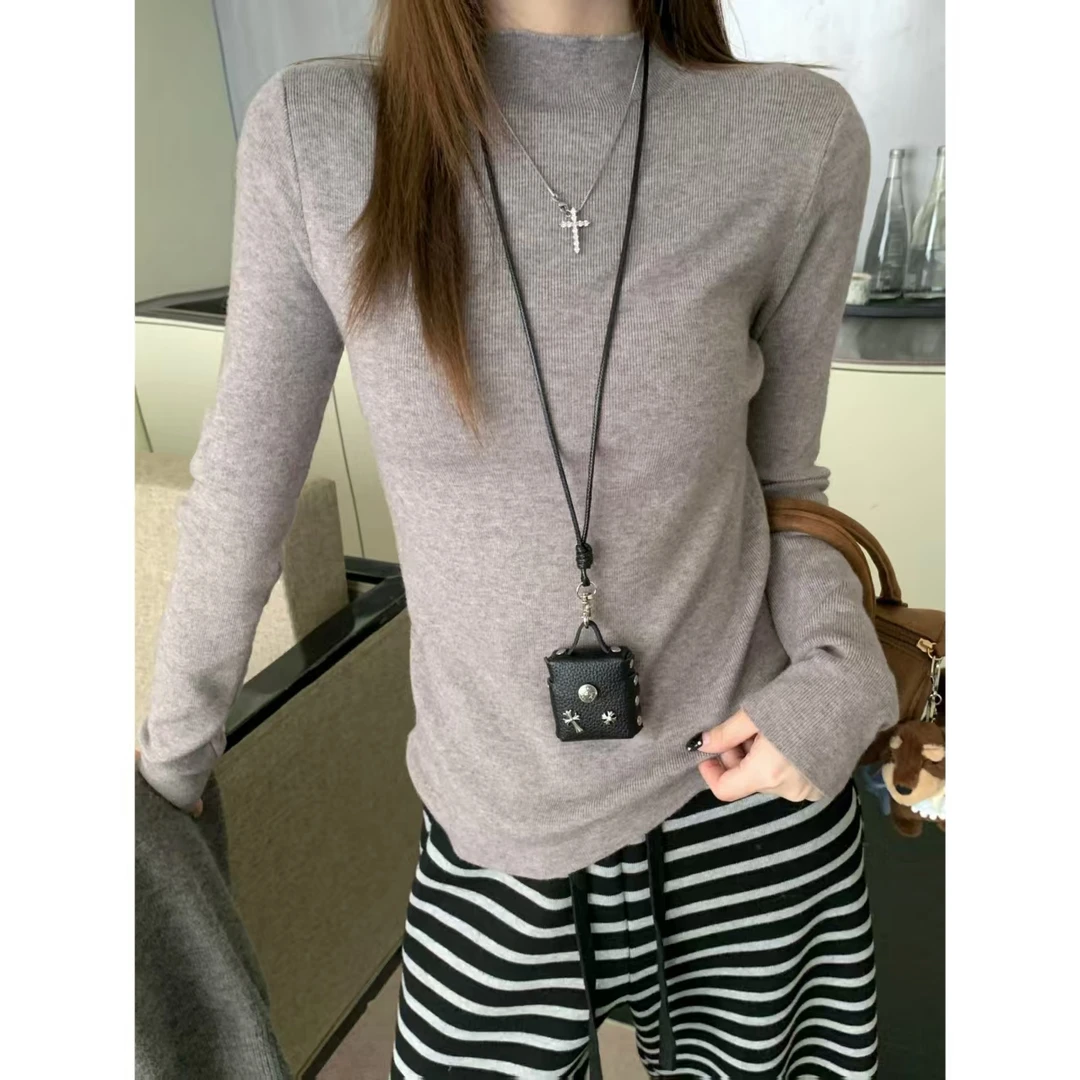 H1317 【悄然零下】美式复古简约套头针织衫上衣百搭打底衫女