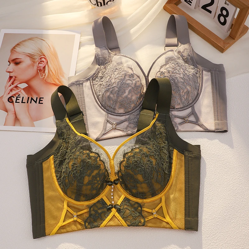 调整型薄款内衣女大胸显小显瘦收副乳防下垂软钢圈性感蕾丝文胸罩