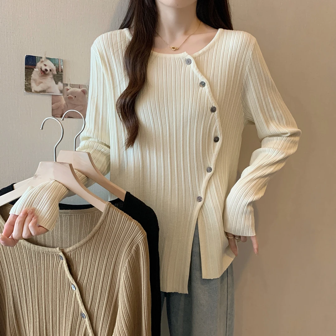 清大码女2025年秋季显瘦设计感开衫微胖mm时尚减龄圆领毛衣69230