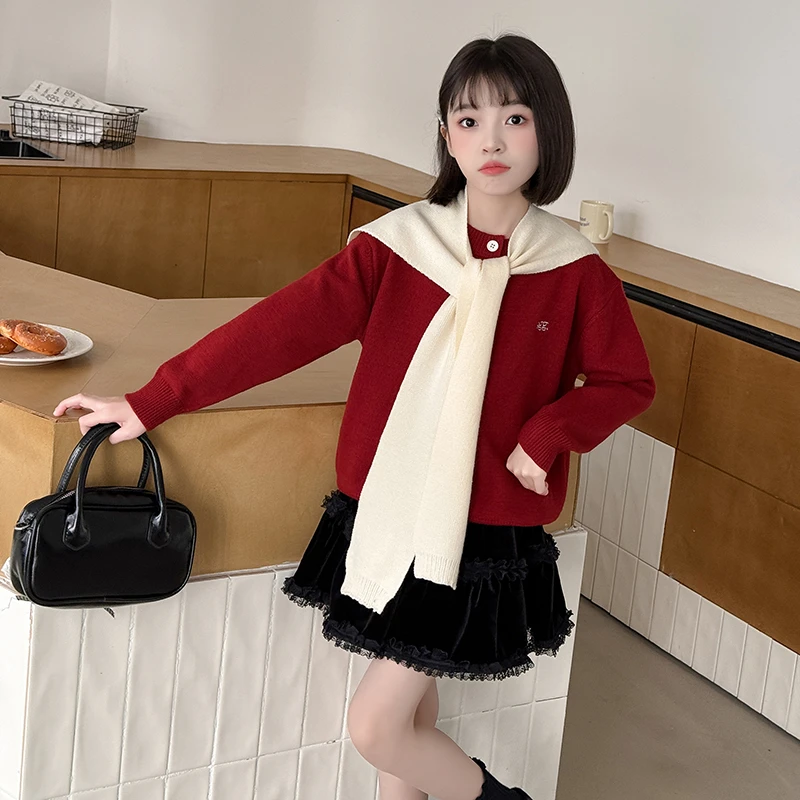 女童秋装披肩开衫上衣2025秋季新款儿童洋气针织宽松百搭毛衣外套