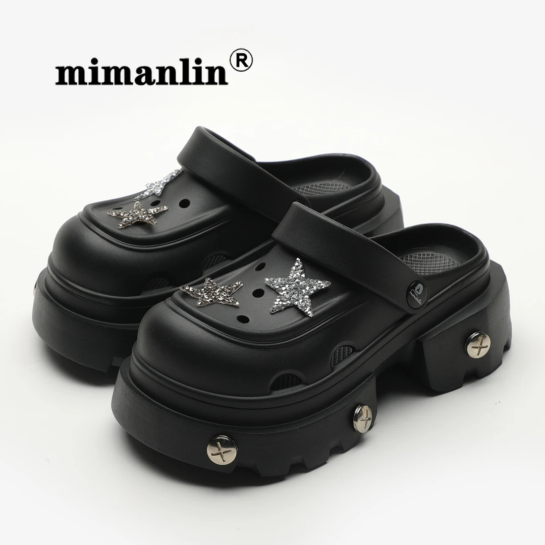 专柜巨好看高跟凉鞋女夏季外穿软底防滑防臭超火厚底五角星洞洞鞋