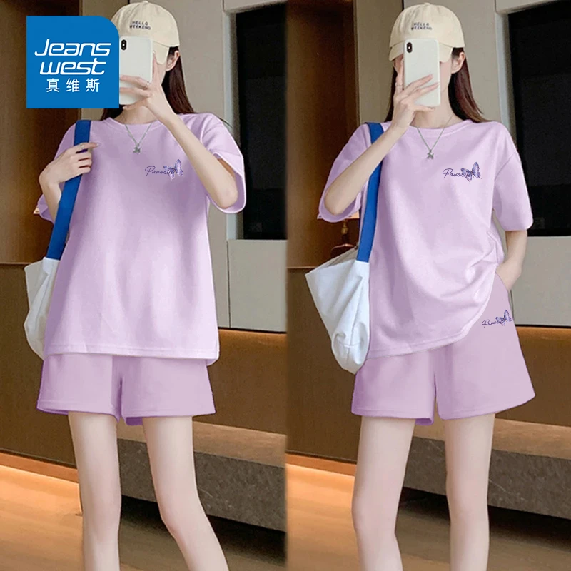 真维斯套装女2025新款爆款洋气大码显瘦宽松纯棉短袖短裤一整套女