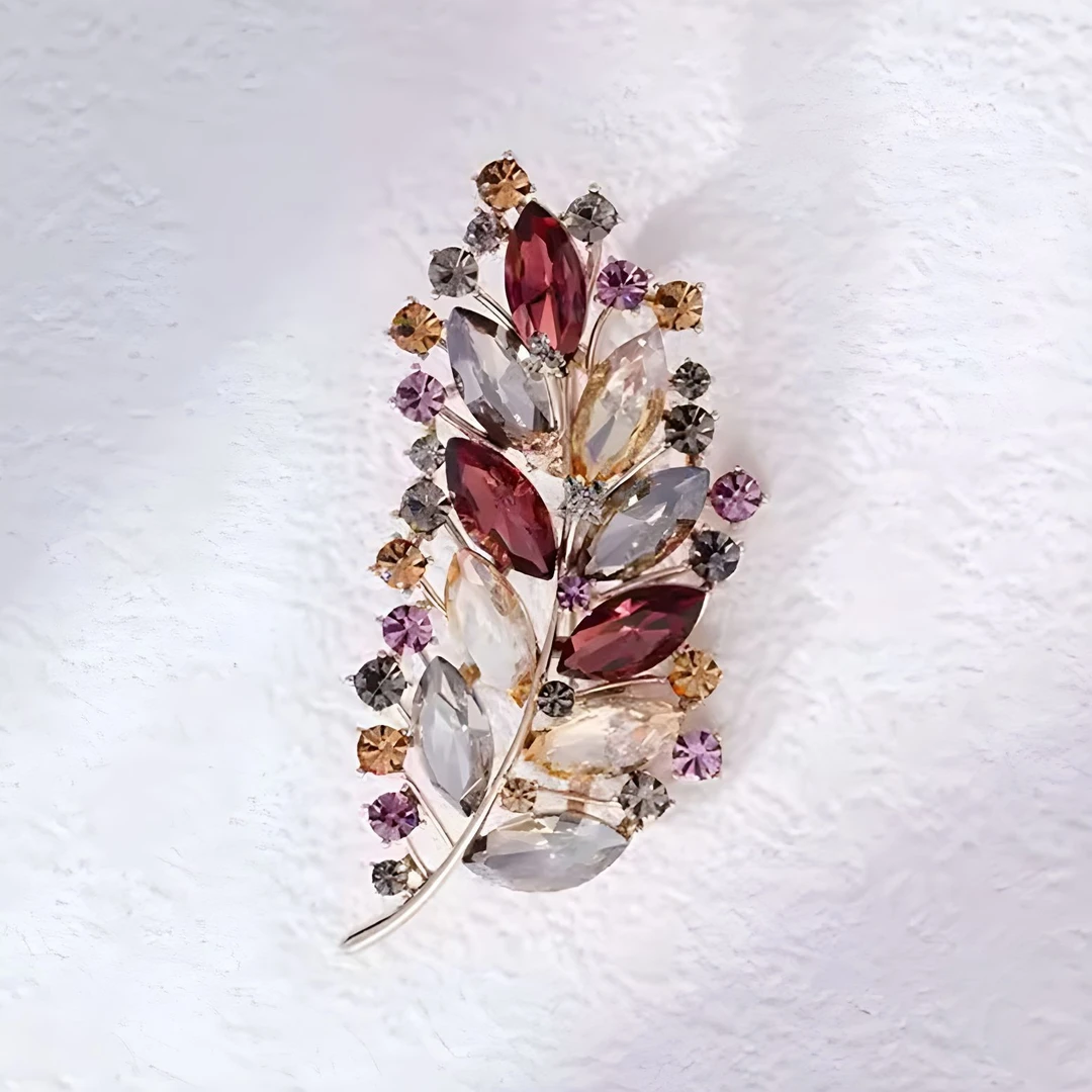 磁铁锦纶胸针 复古水晶叶子胸针高档女精致新款胸花小众防走光别