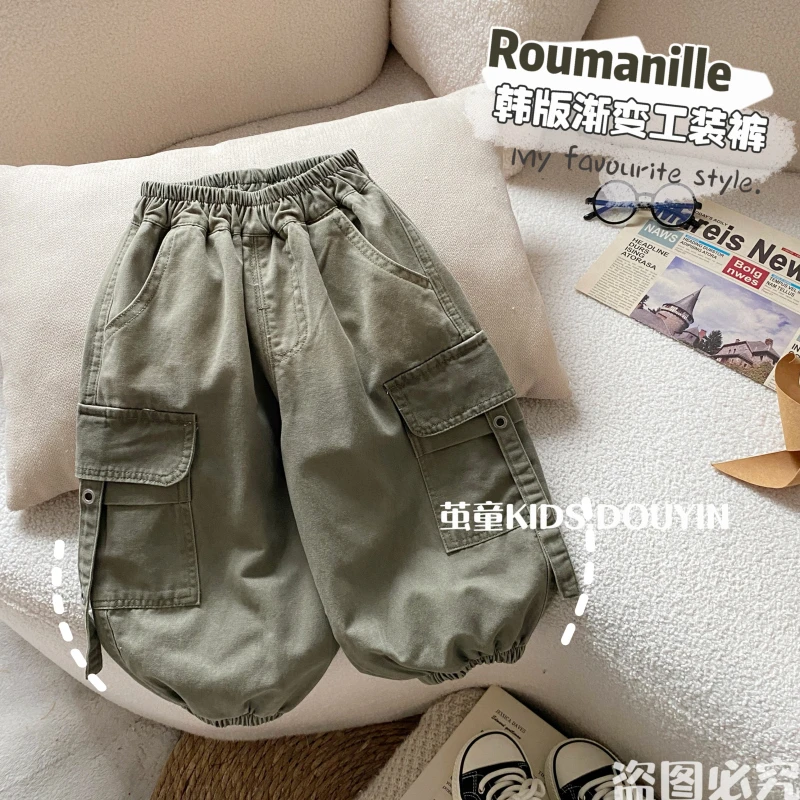 【麦麦妈】C157春秋小童韩版渐变工装裤春季新品男女宝潮酷