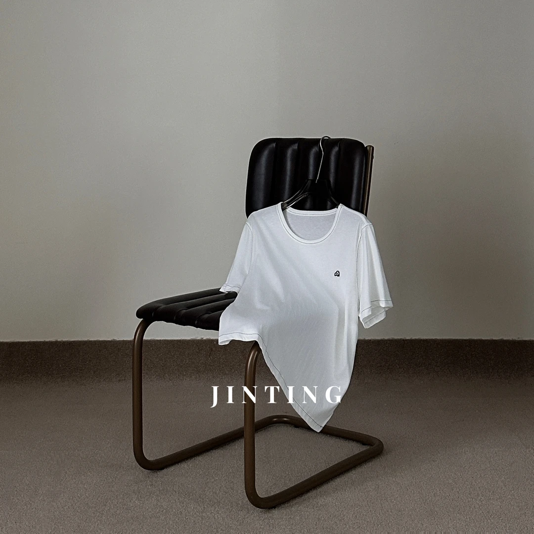 今婷【天丝棉麻】夏季休闲时尚百搭圆领刺绣图案短袖-M25202404