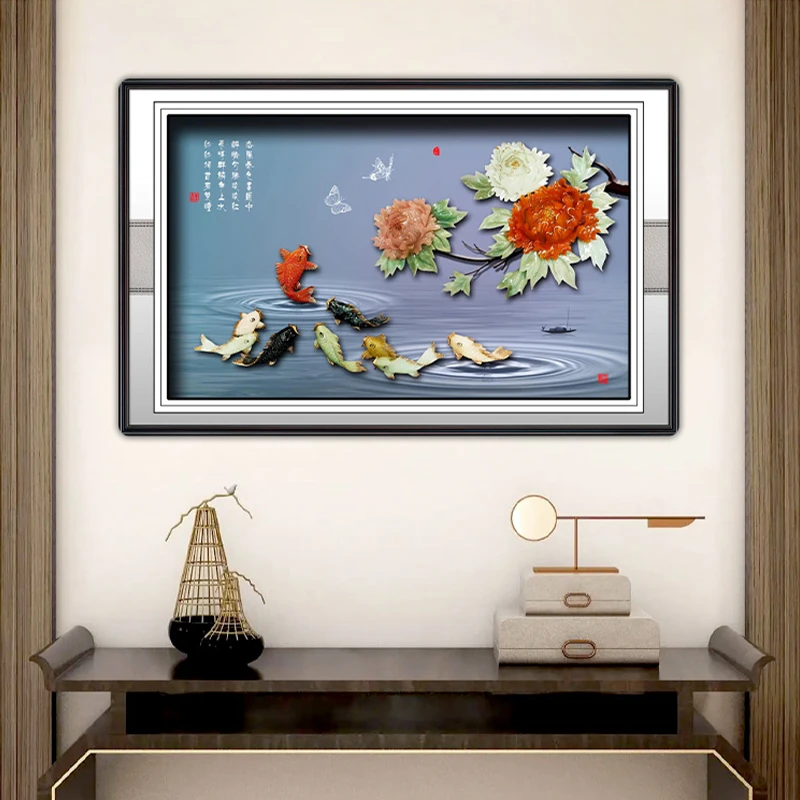 九头鸟手工玉雕画《富贵有余》70×110