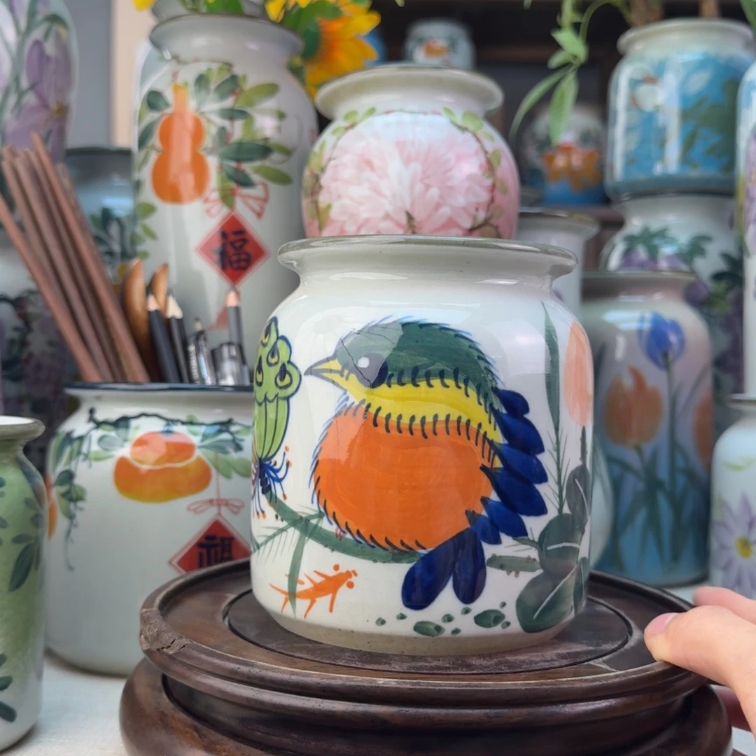 景德镇陶瓷手绘花瓶无孔