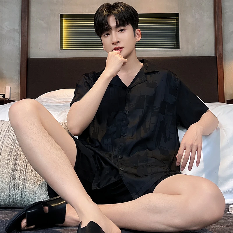 2025年新款冰丝睡衣夏季男款短袖短裤可外穿舒适薄款家居服套装
