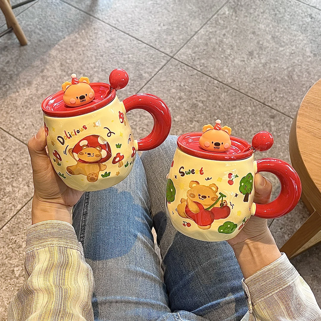 陶瓷杯子带盖带勺子高颜值ins风马克杯可爱大容量水杯女生早餐杯