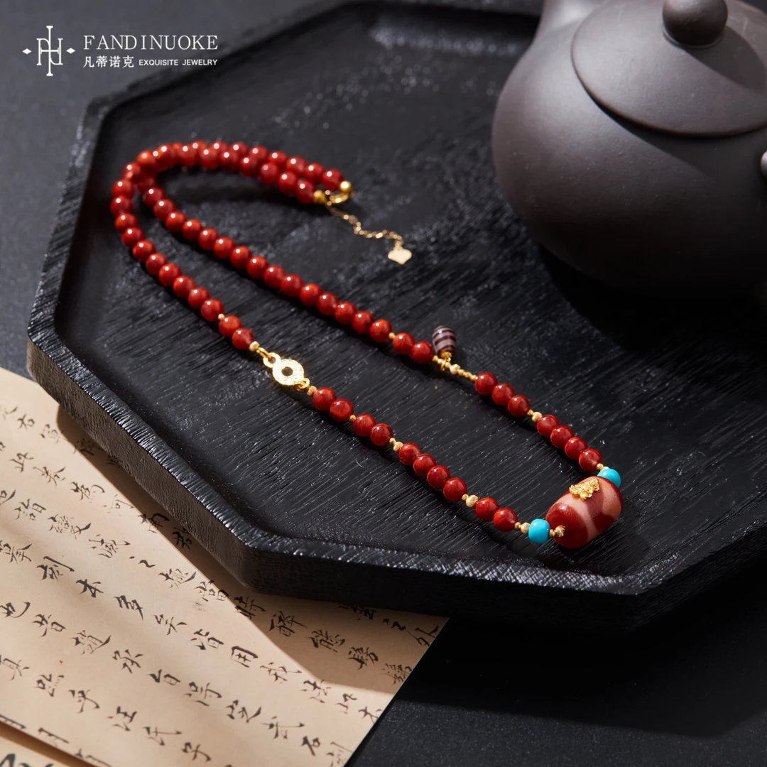 【加加专属】18K黄财虎牙南红圆珠项链多样性发一#XYGD005053-A