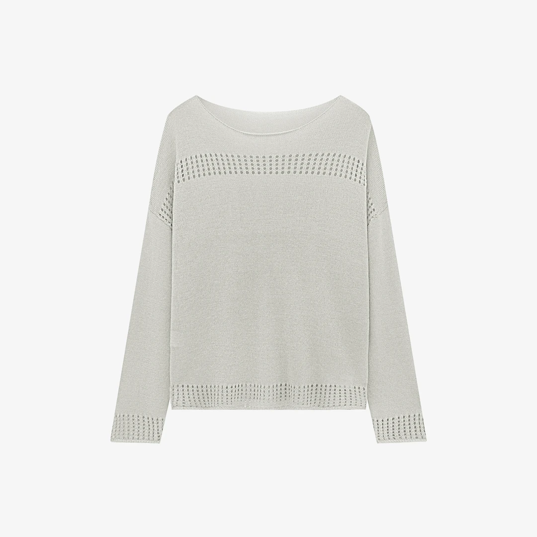 【纸片人】长袖时尚休闲百搭镂空圆领针织衫-JKK000199【如如专享】