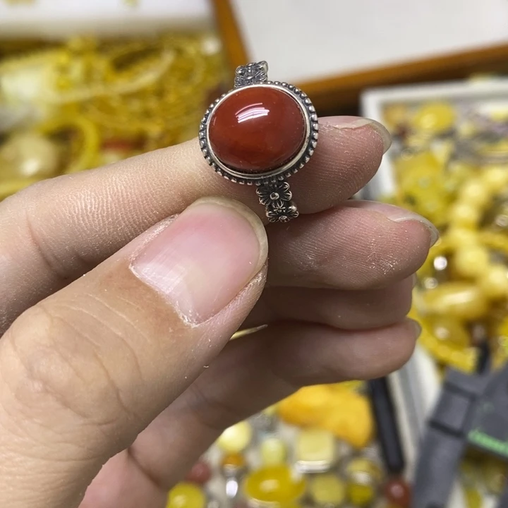 南红玛瑙银S925镶嵌戒指