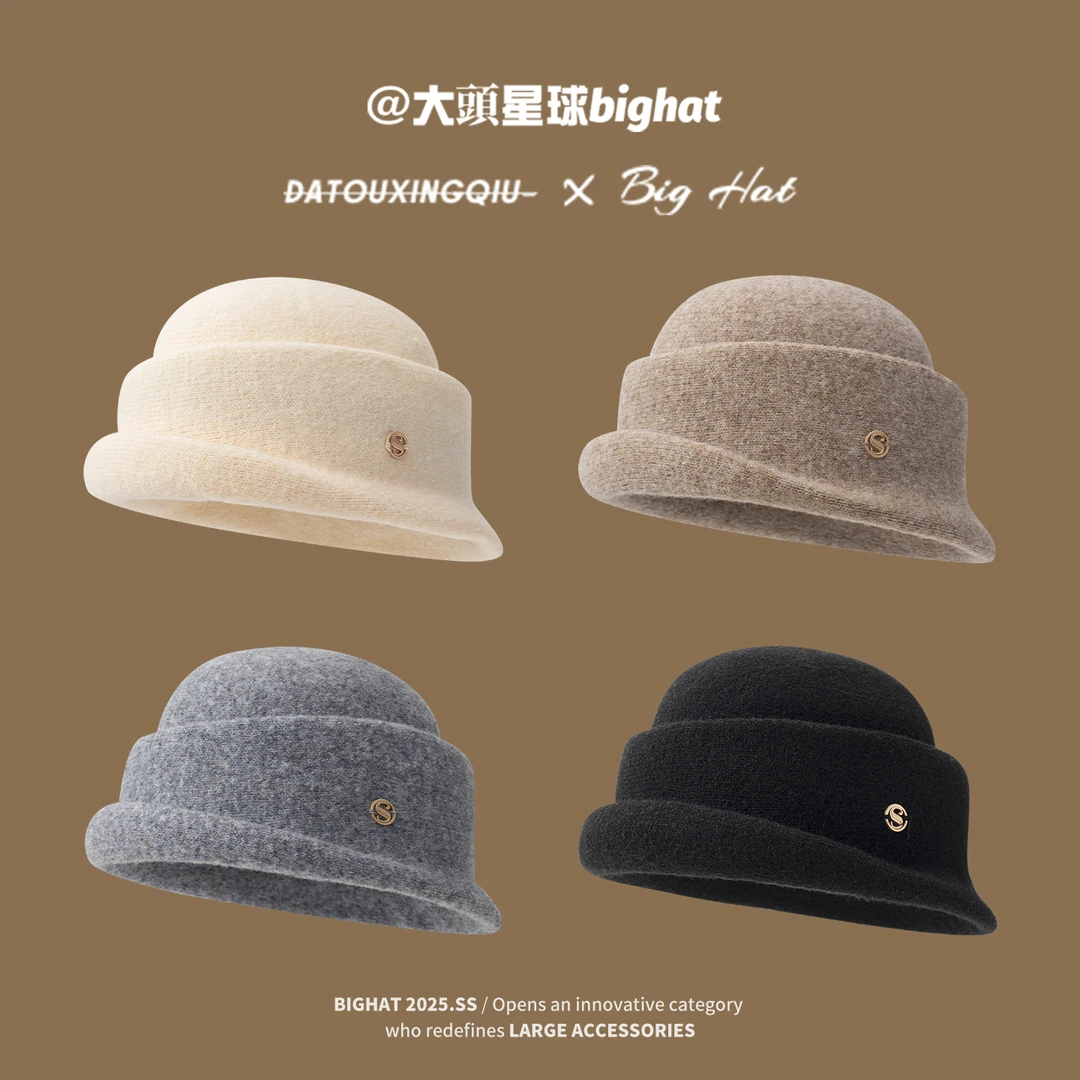 【大头星球】礼帽女冬季大头围渔夫帽法式赫本风卷边盆帽