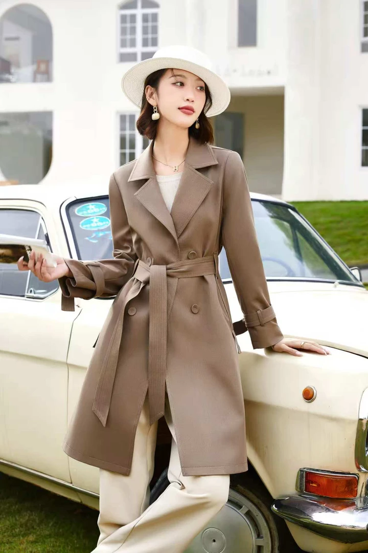 英伦风中长款腰带风衣外套9130