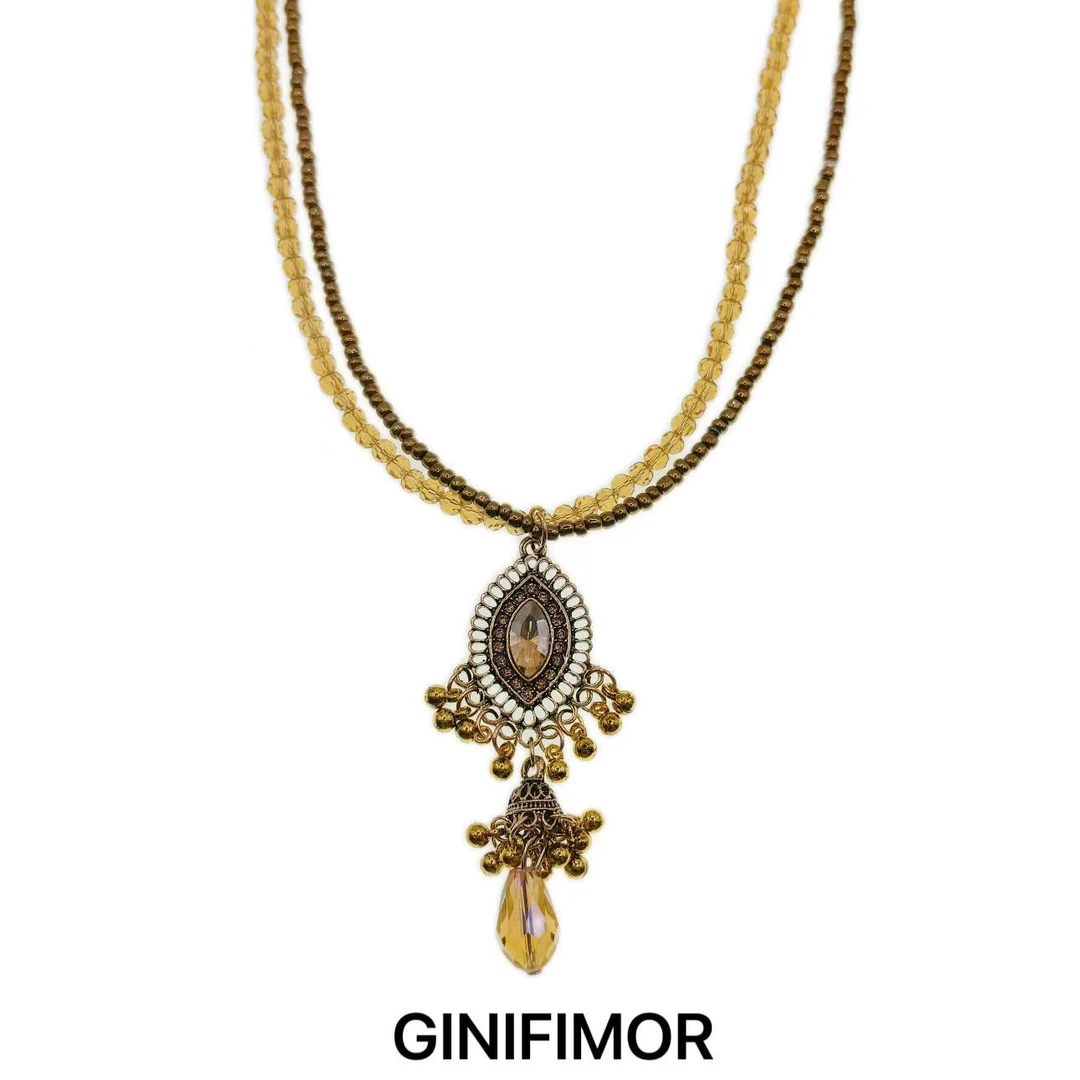 GINIFIMOR 铜合金玻璃项链 a697 多层叠戴流苏项链波西米亚锁骨链