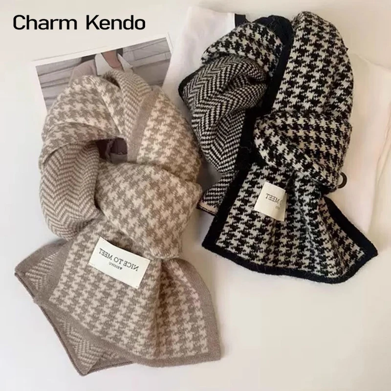 Charm Kendo围巾女冬季2025新款千鸟格针织保暖生日礼物围脖披肩