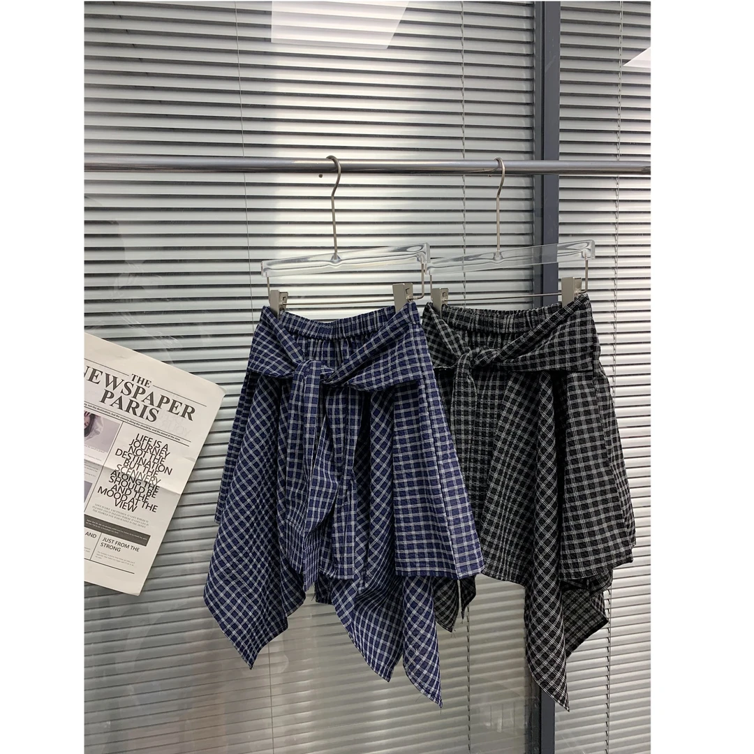 okk！经典格纹不规则超遮腿显瘦裙裤