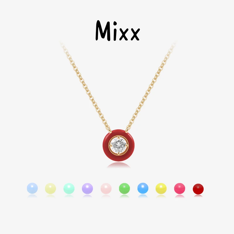 Mixx 坠链均925银合成锆石 彩色珐琅多巴胺彩虹项链叠戴锁骨链