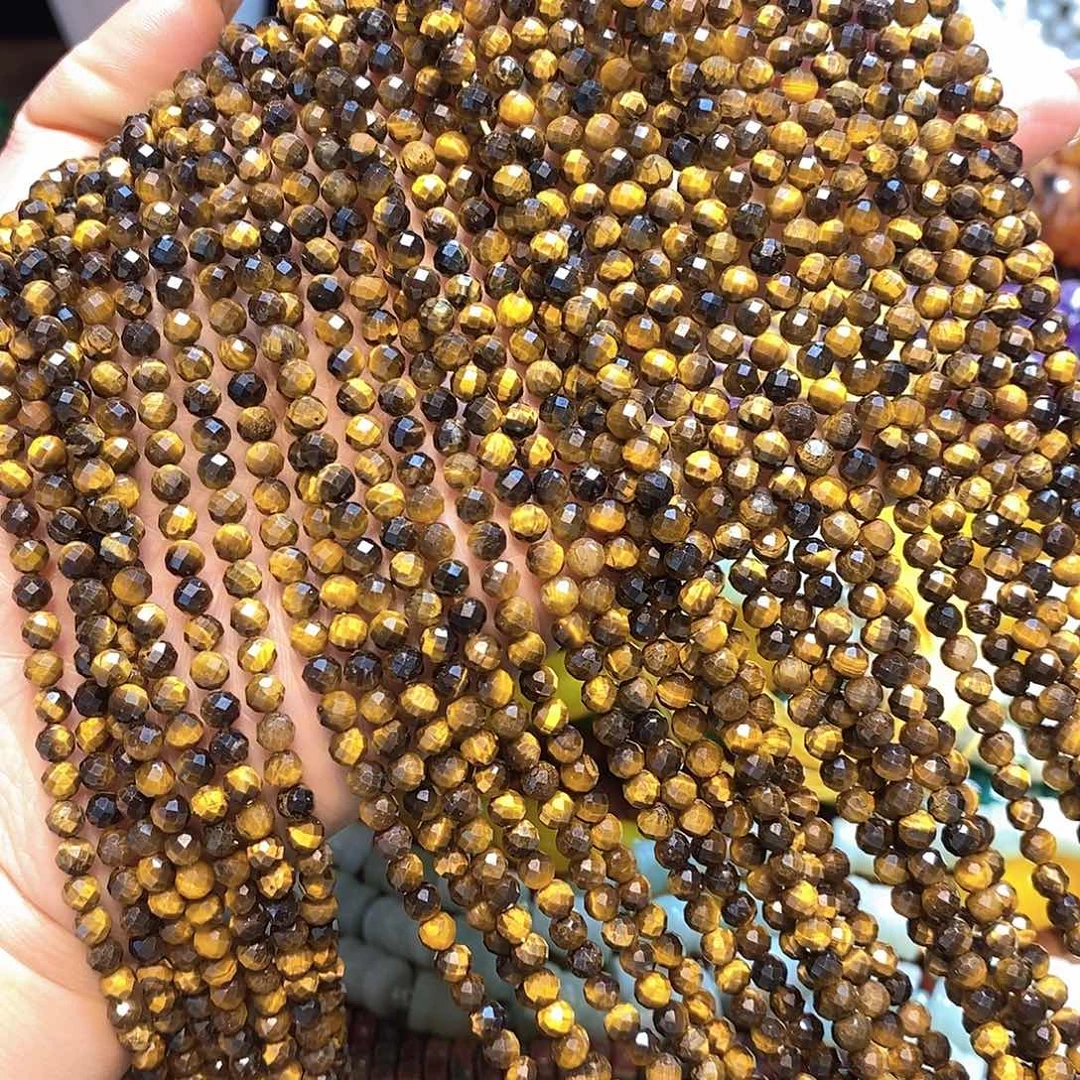 玛瑙/玉髓未镶嵌珠宝半成品天然A级虎眼4.5mm一条